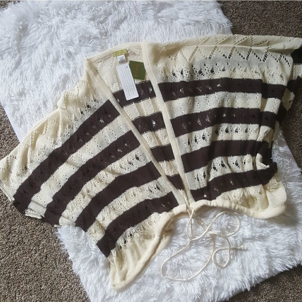 Echo Striped Open-Knit Cardigan ~ 100% Cotton